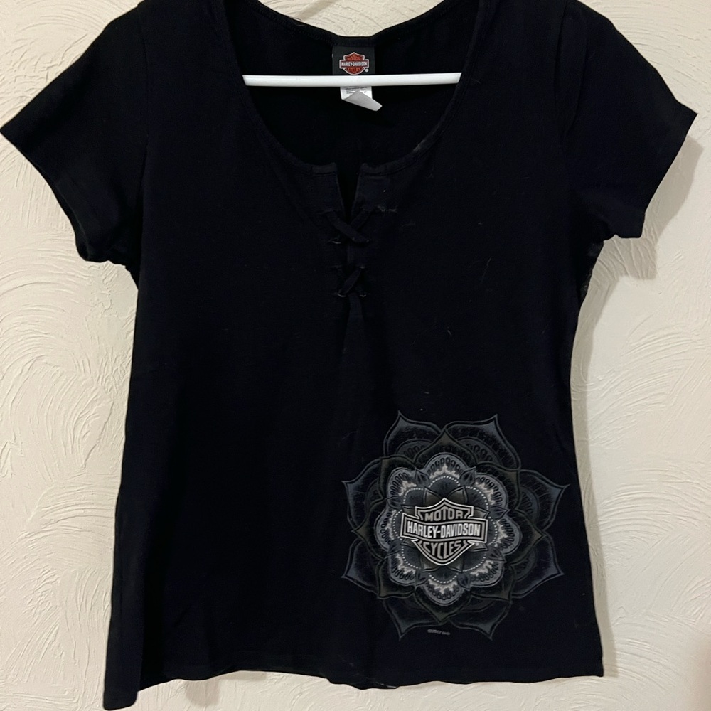 Harley-Davidson Black Short Sleeve Lace-Up Logo Tee